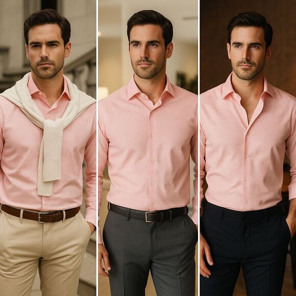 Mizzen+Main Men Dress Shirt M Pink Check Trim Fit Old Money Business Casual - Picture 1 of 11